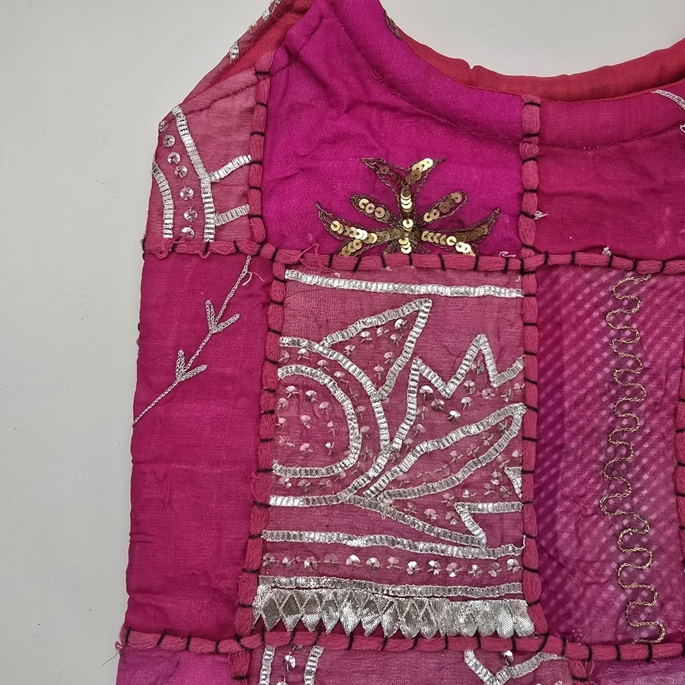 Boho Pink Patchwork Silver Golden Embroidered Han… - image 5